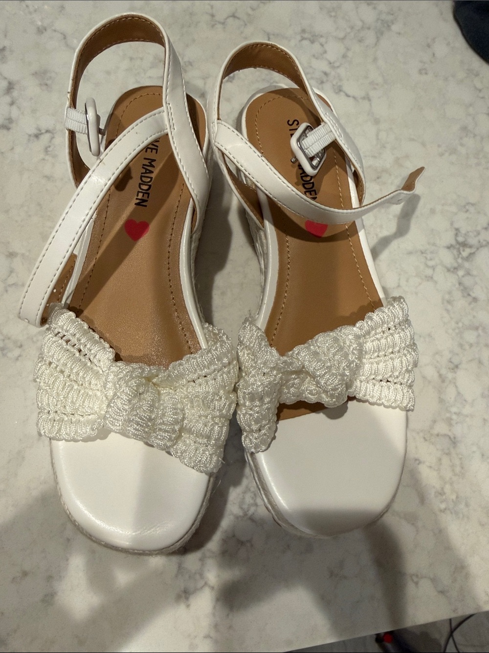 Steve Madden Cream Crochet Bow Slingback Sandals